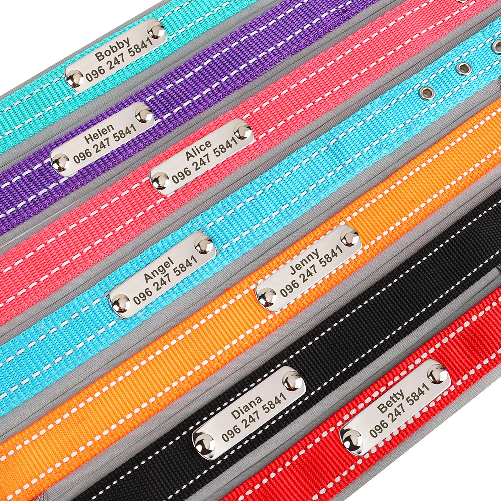 Collar de nailon reflectante para perros, Collar personalizado para mascotas, etiqueta de identificación antipérdida, collares personalizados con nombre de perro para perros pequeños, medianos y grandes, Pitbull - imagen 3