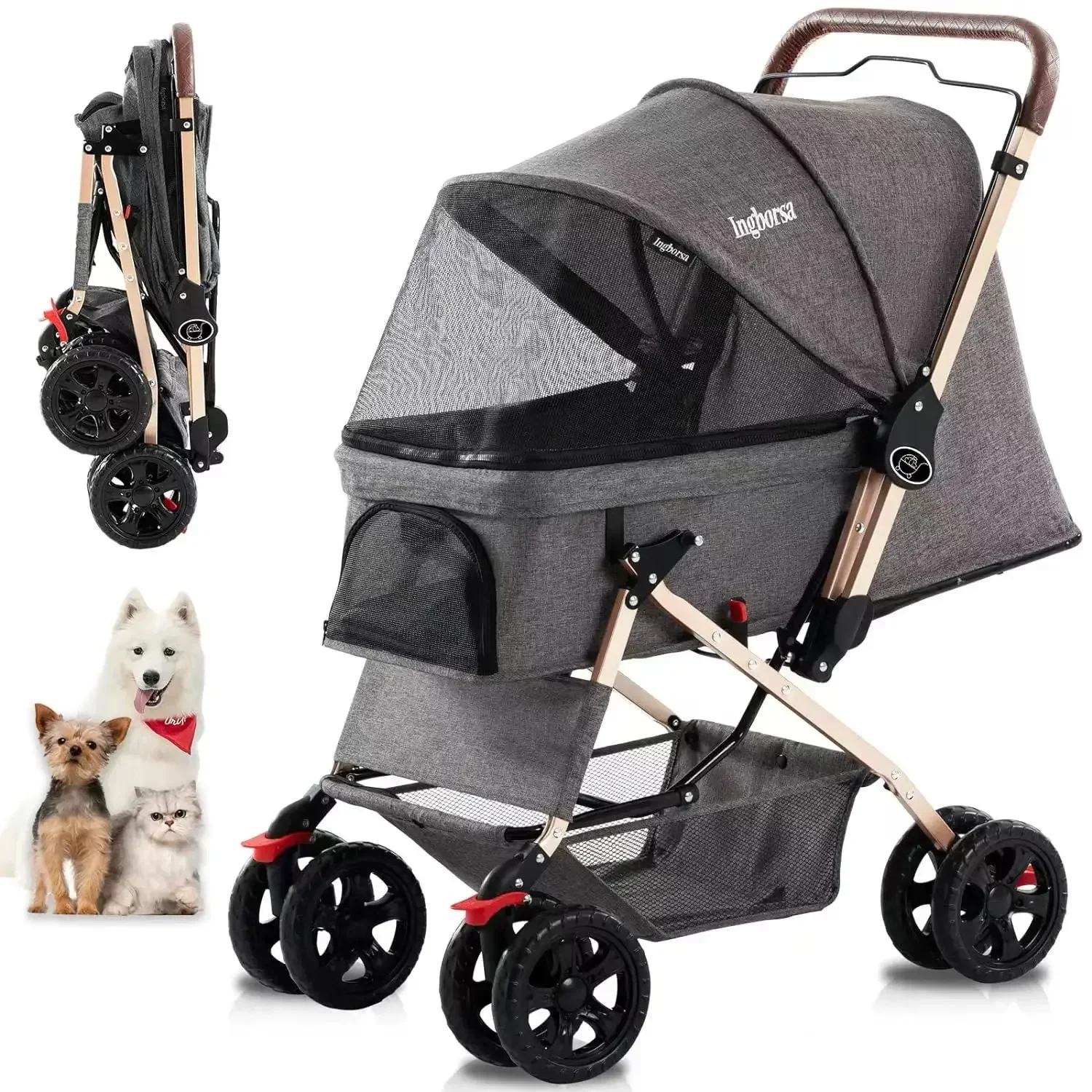Carrito plegable para perros pequeños y medianos - Cochecito portátil - imagen 2