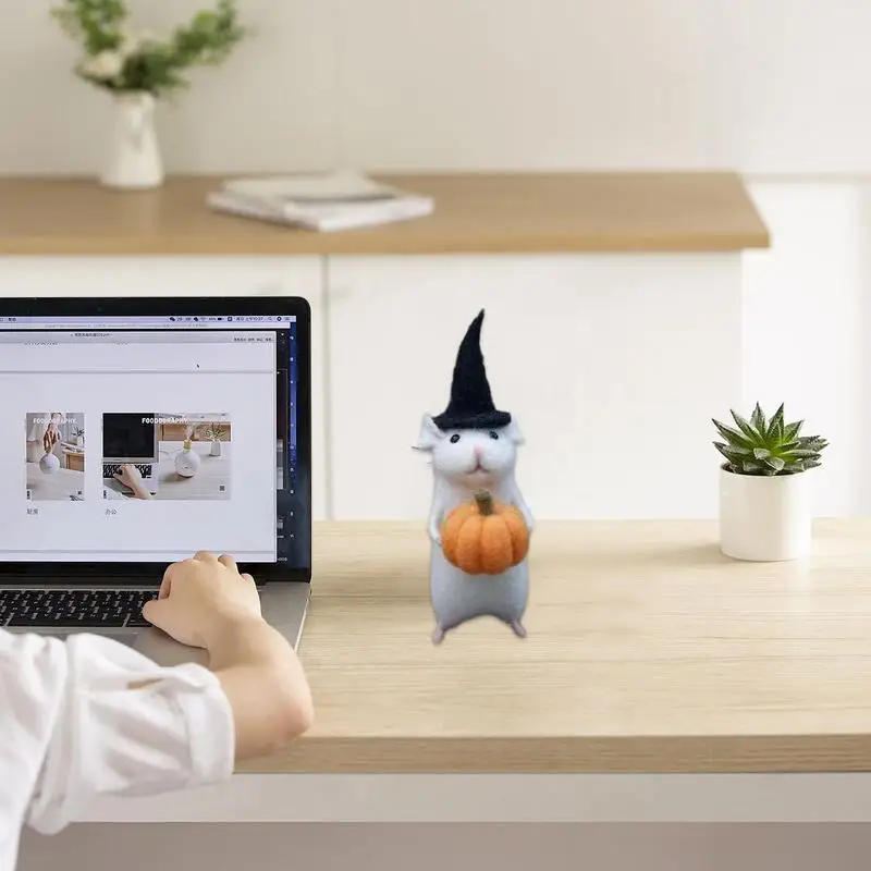 Adorno de ratón navideño de fieltro de lana, decoración de ratón blanco, Invierno - imagen 2