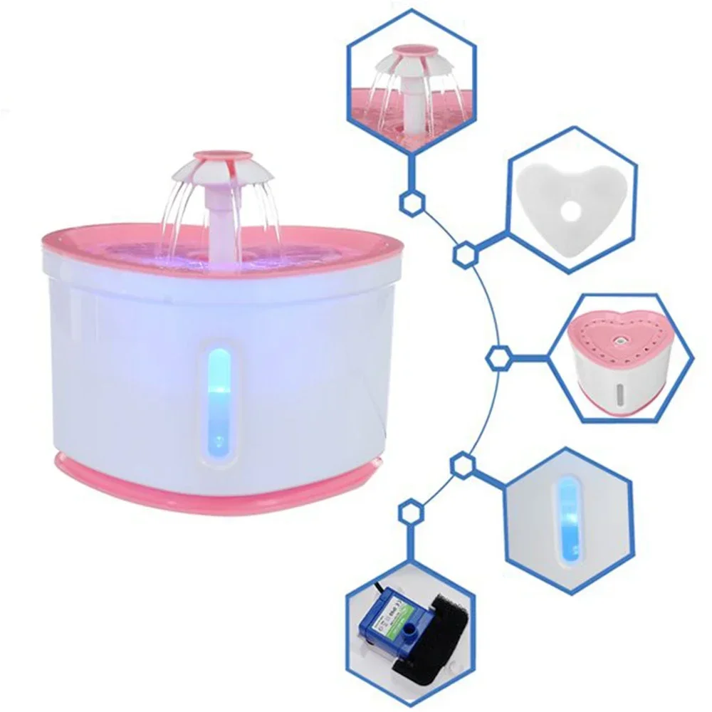 Fuente de agua automática para gatos, dispensador de agua eléctrico USB de 2L, cuenco para gatos con LED, alimentador silencioso para mascotas, fuentes para gatos y perros - imagen 3