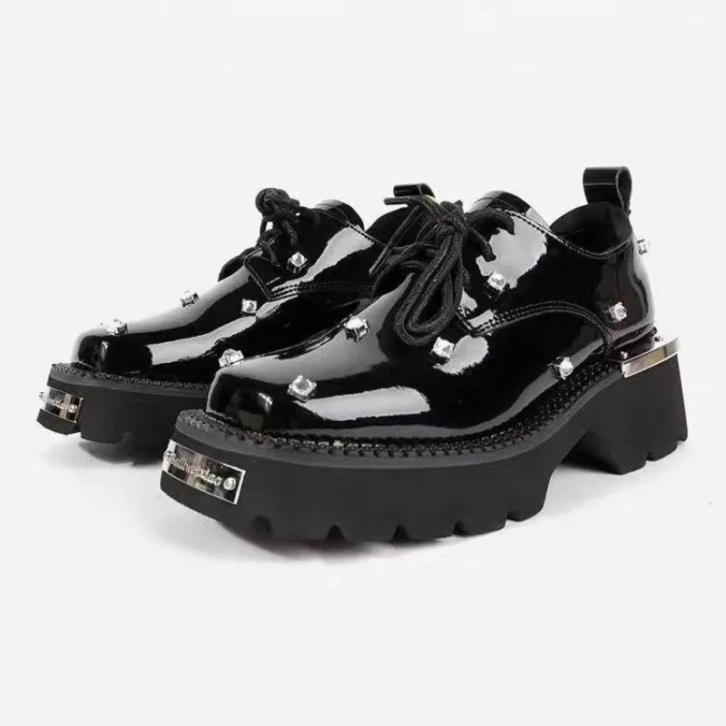 Mocasines de mujer con plataforma de cristal, zapatos Mary Jane gruesos, sandalias deportivas informales 2025, zapatillas de deporte de tendencia de lujo con cordones para mujer - imagen 2