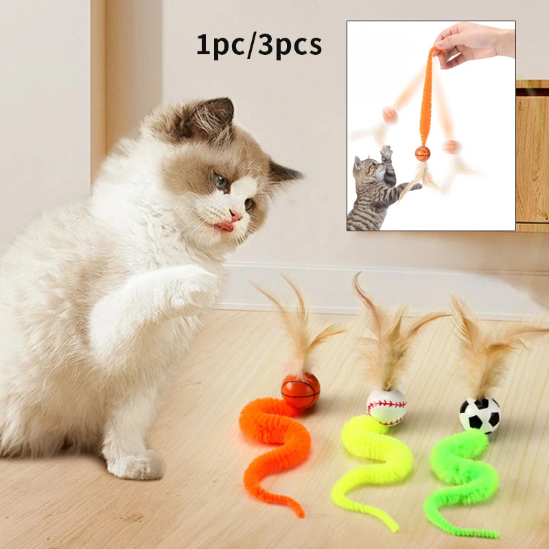 Juguetes interactivos para gatos, pelota que rebota de plumas coloridas, suministros para mascotas, rompecabezas para gatitos, juguete de pelota para gatos de interior
