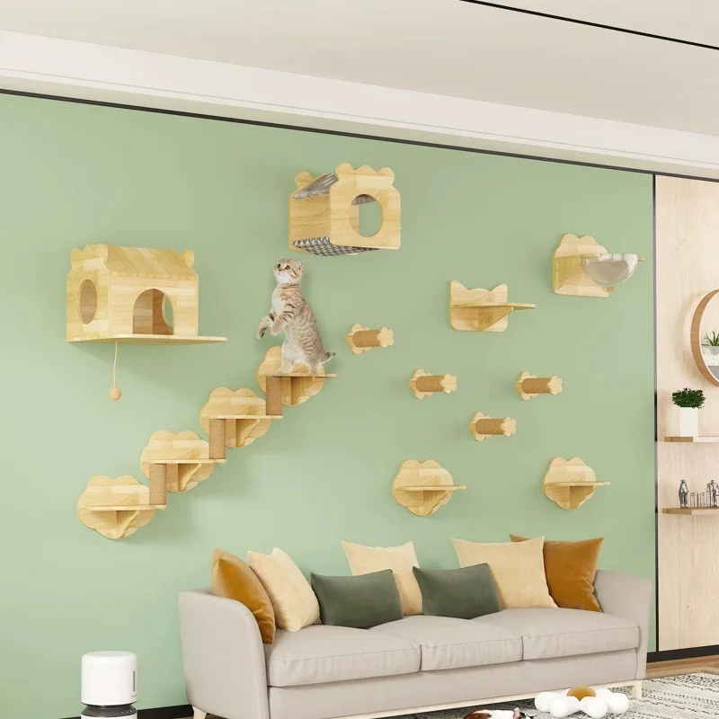 Árbol de escalada para gatos, estantes de madera montados en la pared para gatos, muebles para saltar, poste rascador para gatos, hamaca, escaleras, marco de escalada para jugar - imagen 4