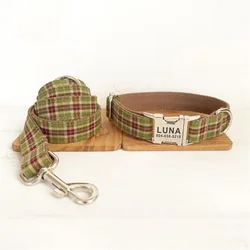 Collar con nombre personalizado para perros y gatos – Marrón y verde