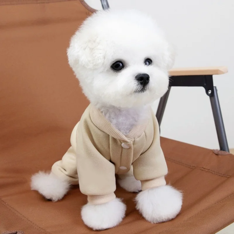 Monos para perros de otoño, chaqueta cálida y suave, ropa para perros con estampado de letras, Sudadera con capucha de cuatro patas para cachorros, monos de lujo para gatos, caniche, suministros para mascotas - imagen 3