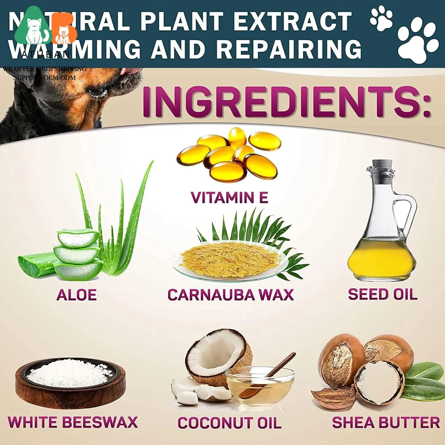 ATUBAN Bálsamo para patas de perros, Protector de bálsamo para patas de mascotas contra el calor, mantequilla de crema para todas las estaciones, bálsamo para patas, chupete para perros y gatos, cura, reparaciones - imagen 3