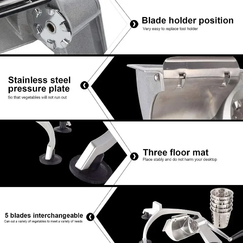 Trituradora de alimentos, cortador de manivela manual multifuncional, rallador de queso y verduras, molinillo de nueces, procesadores de alimentos con 5 hojas de acero inoxidable - imagen 3