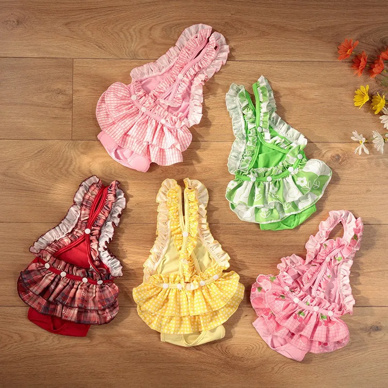 Nuevos pantalones menstruales para perros, pantalones fisiológicos de encaje con tirantes, pantalones fisiológicos para perros con arnés dulce de verano - imagen 2