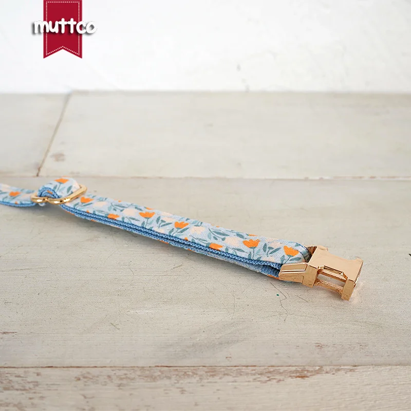 MUTTCO venta al por menor grabado hermoso diseño de patrón de flores hecho a mano claro cielo LILAC collar diseño único collar de gato 2 tamaños UCC152 - imagen 3