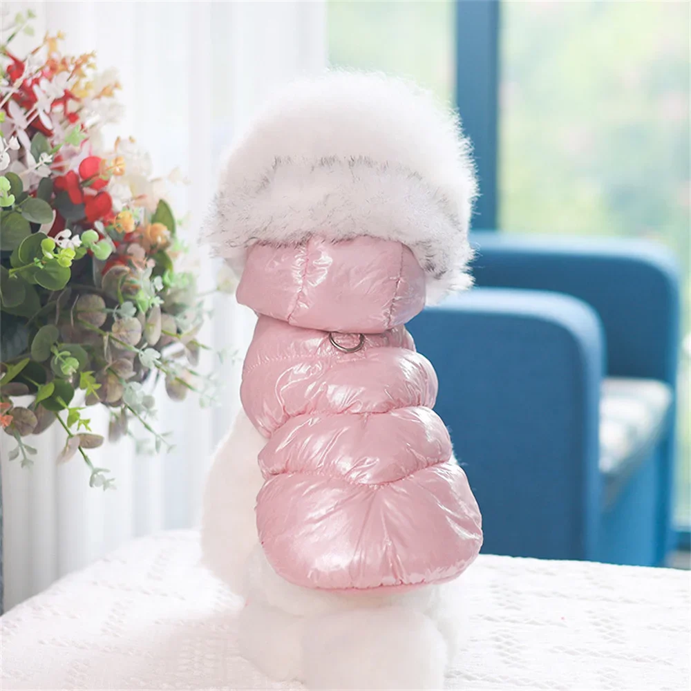 Chaqueta de plumón de perro de lujo con Cuello de piel, ropa cálida de lana para mascotas para perros pequeños, chaqueta de invierno para cachorros de Chihuahua Pomerania - imagen 3