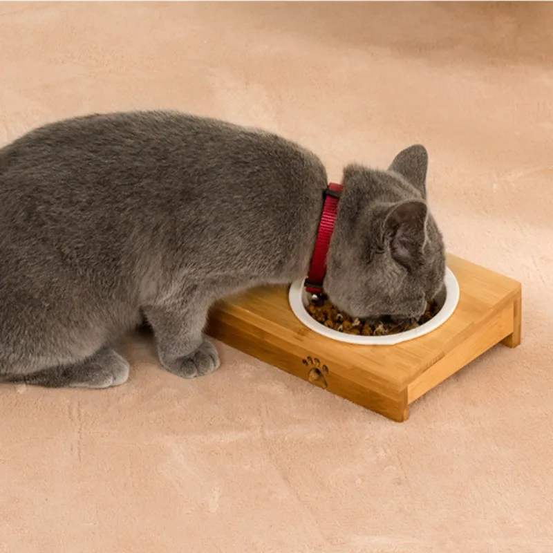 Cuencos dobles de cerámica para gatos, cuencos de bambú elevado, protector de columna Cervical para cachorros, alimentador de mascotas, contenedor de agua, vajilla para perros - imagen 2