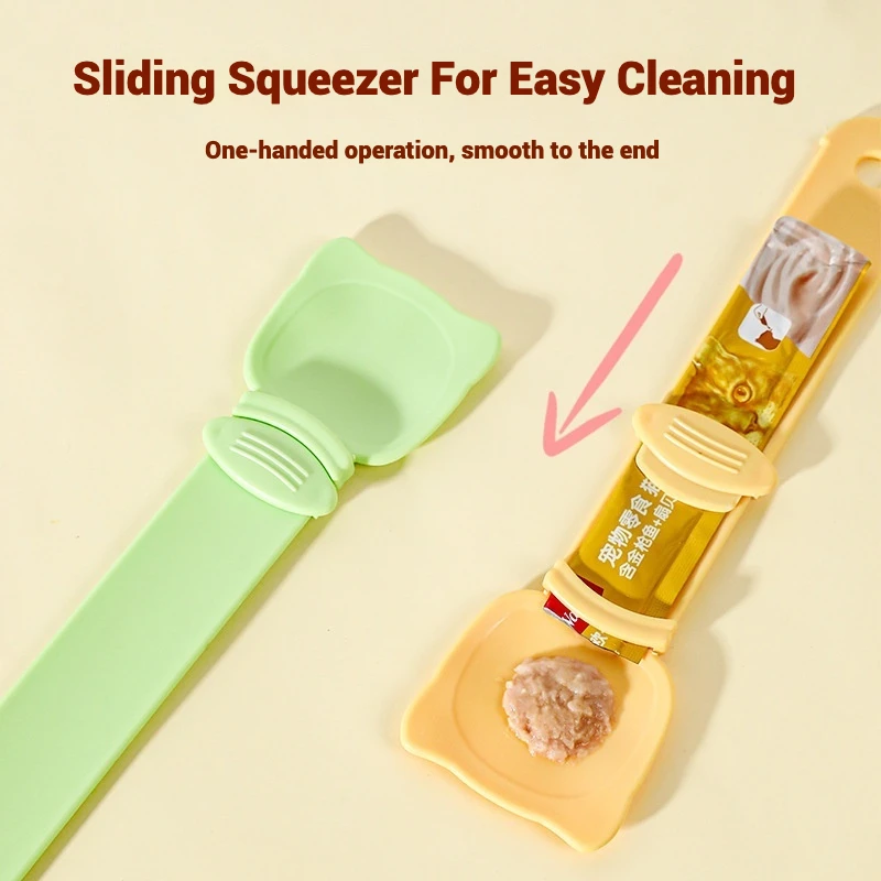 Exprimidor de cuchara con tira para gatos con exprimidor deslizante, boca ancha a prueba de derrames y mango largo para una mano sin esfuerzo, alimentación sin desorden - imagen 3