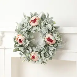 Corona artificial rústica para puerta de entrada, decoración festiva