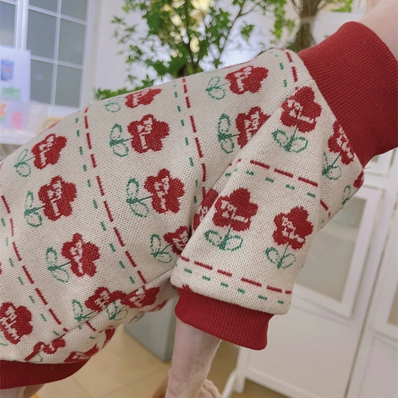Abrigo de algodón suave para gato Sphynx, sudadera Floral roja, disfraz dulce de manga larga para gatitos, Primavera - imagen 2