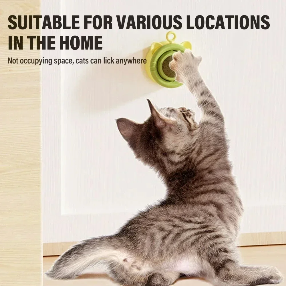 Bola giratoria de menta para gato, palo de molienda de dientes para pegar en la pared, bocadillos de caramelo, juguete para mascotas - imagen 3