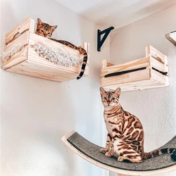 Hamaca con rascador de pared para gatos – Cesta de madera montable
