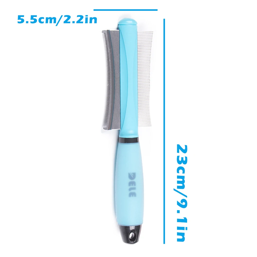 Peine de pelo de mascotas para perros y gatos, herramienta de aseo para perros de pelo largo y pequeño, cepillo de Deshedding fácil de doble cara - imagen 3