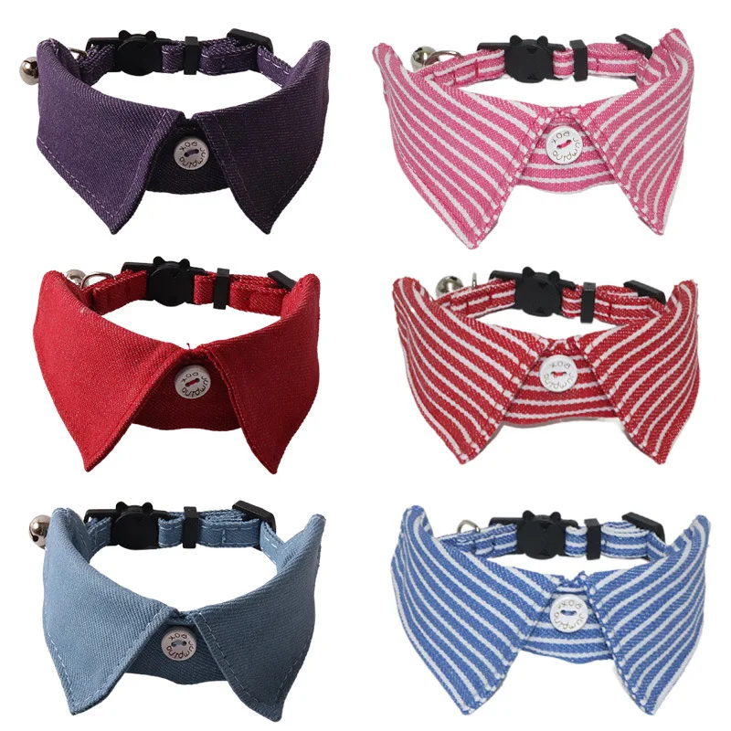 Collar para perro mascota, cadena para gatitos, gatos, traje Formal de cumpleaños, Collar de esmoquin para gato pequeño a la moda, pajarita para gato con campana, raya vaquera
