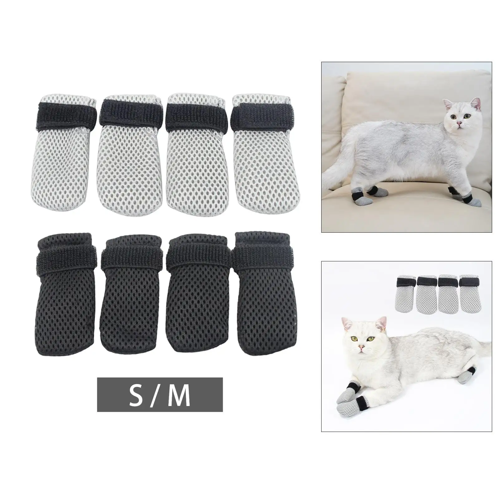 Botas antiarañazos para gatos, 4 piezas, cubiertas de malla suave, protector ajustable para aseo, afeitado de baño - imagen 4