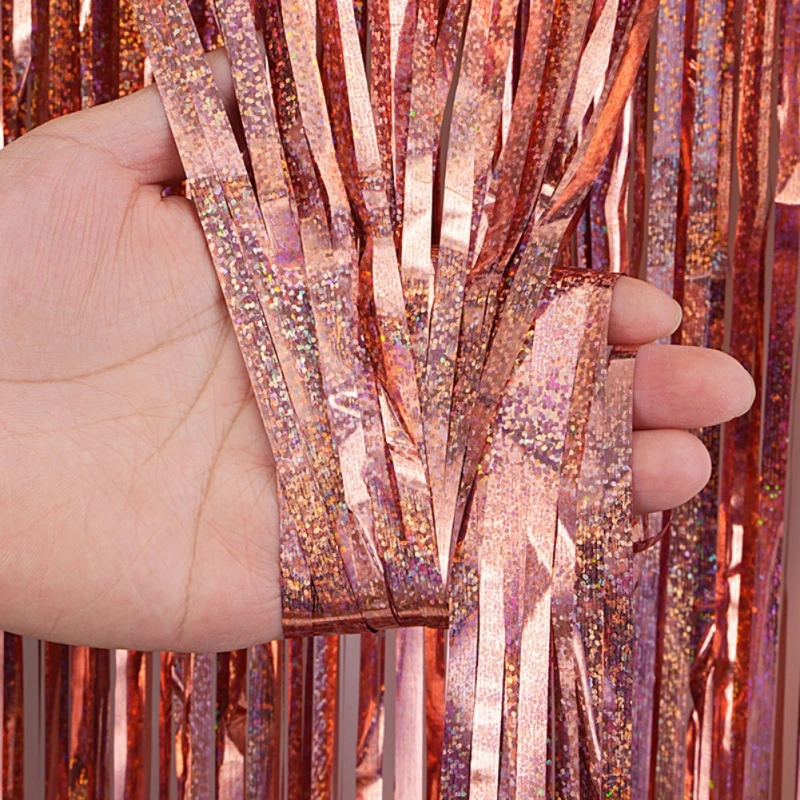 Cortina de fondo con flecos de aluminio, serpentinas de oropel, decoración de fiesta de cumpleaños para Baby Shower, fiesta de discoteca, telón de fondo de foto, 2x1 m - imagen 4