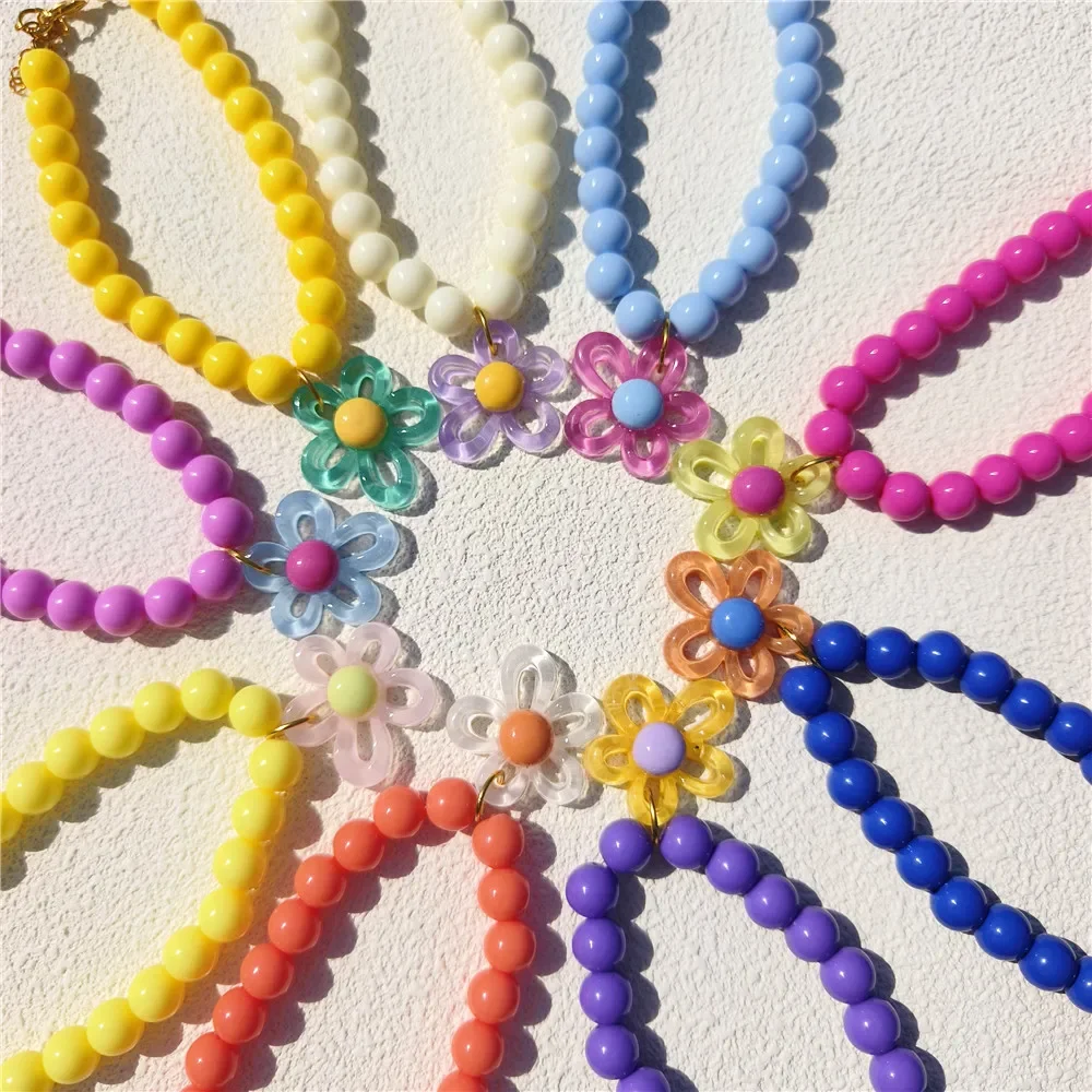 Collar de perlas de colores para mascotas, colgante de flor hueca, hebilla de conexión de cobre de aleación, Collar ajustable para perros pequeños y gatos - imagen 2