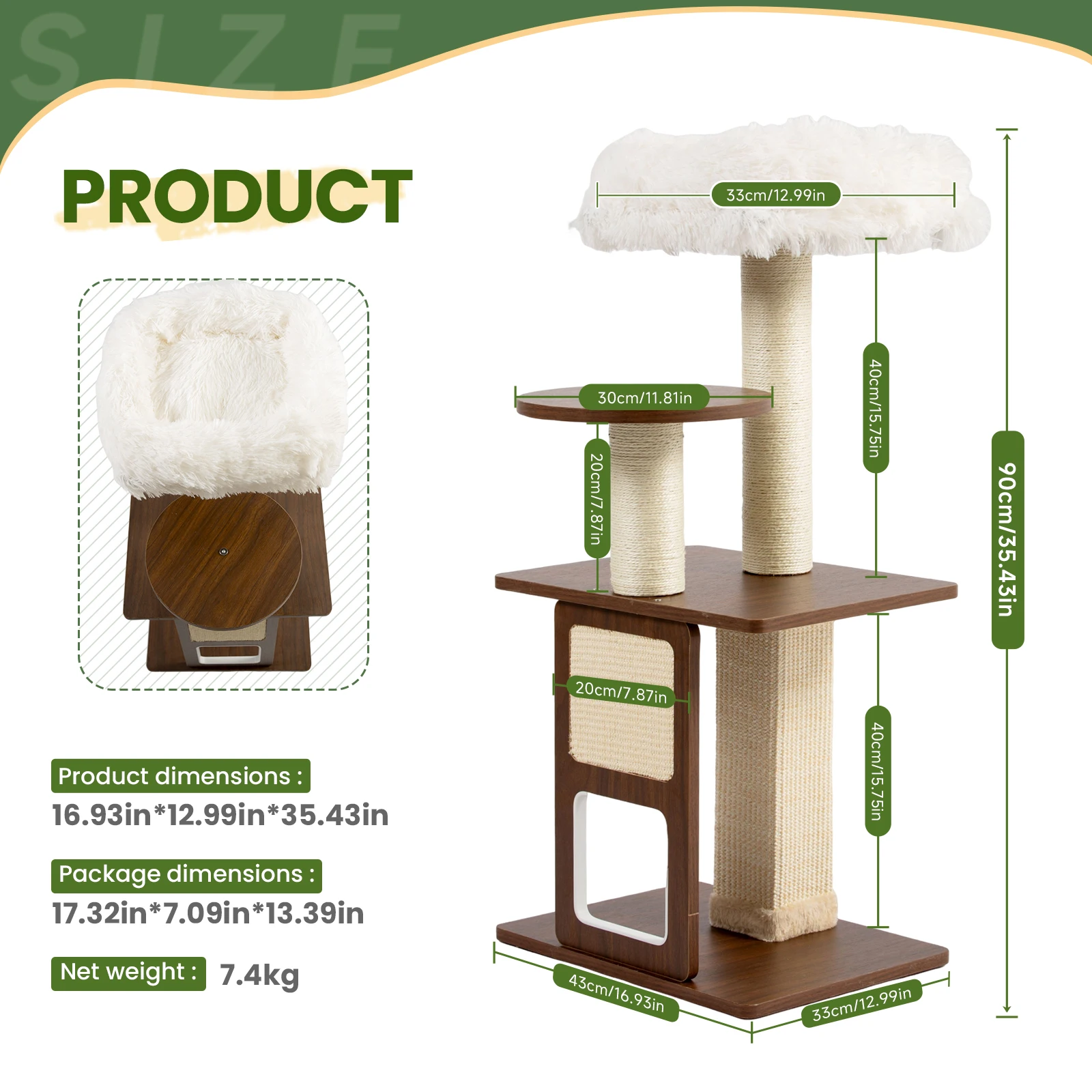 Árbol para gatos mediano de 35 pulgadas, marco de escalada para gatos modelo de escalera, torre para gatos de varios niveles con poste rascador para gatos, perca acogedora para gatos - imagen 2