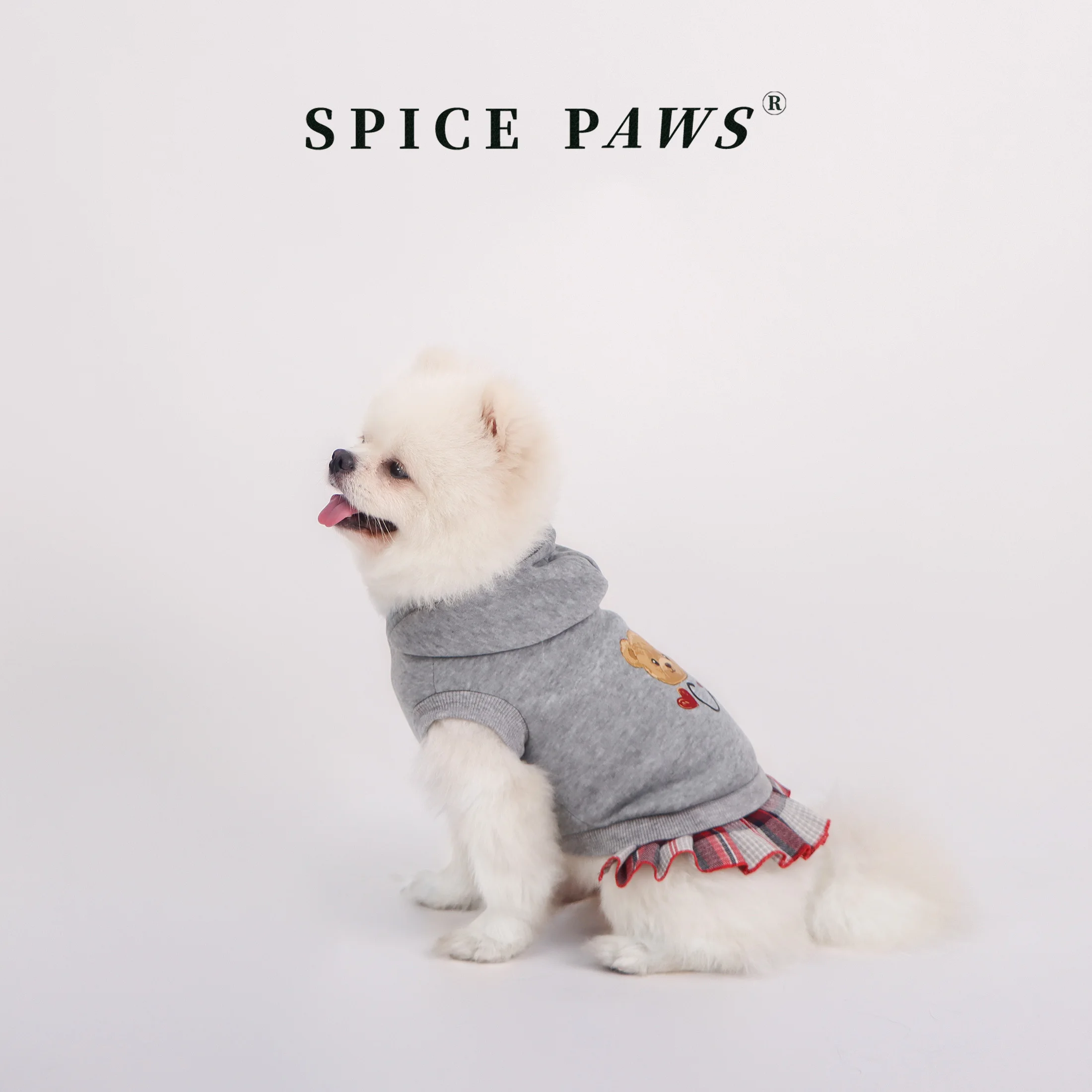 Vestido sudadera con capucha para perros y gatos – Estampado osito gris - imagen 5