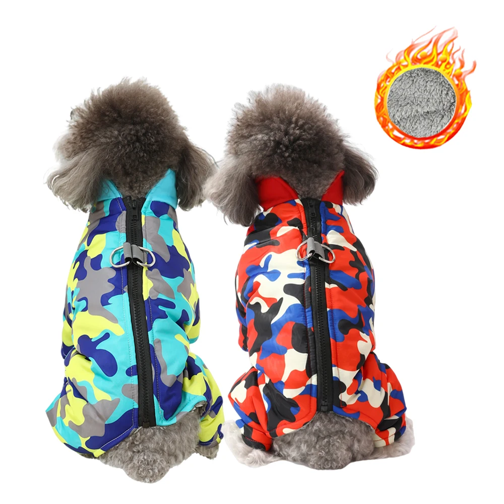 Monos cálidos de invierno para perros pequeños y medianos, mono grueso de lana para perros, ropa a prueba de viento, chaqueta para cachorros, abrigo con anillo en D, trajes para mascotas