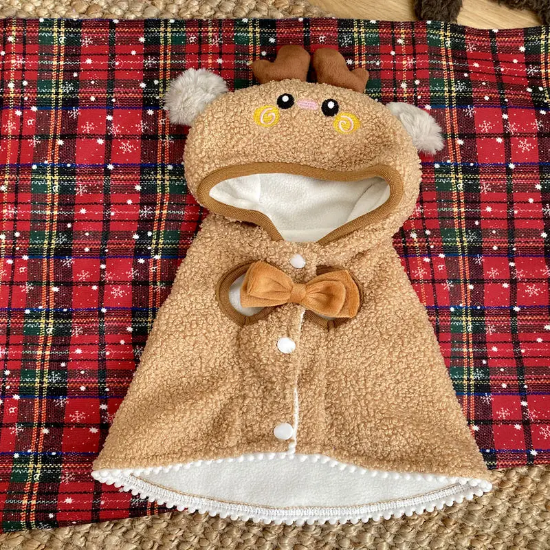 Ropa navideña para mascotas, chaqueta marrón para perros, capa navideña para perros, Yorkshire, ropa cálida de invierno, pijamas populares Bichon, albornoces - imagen 4
