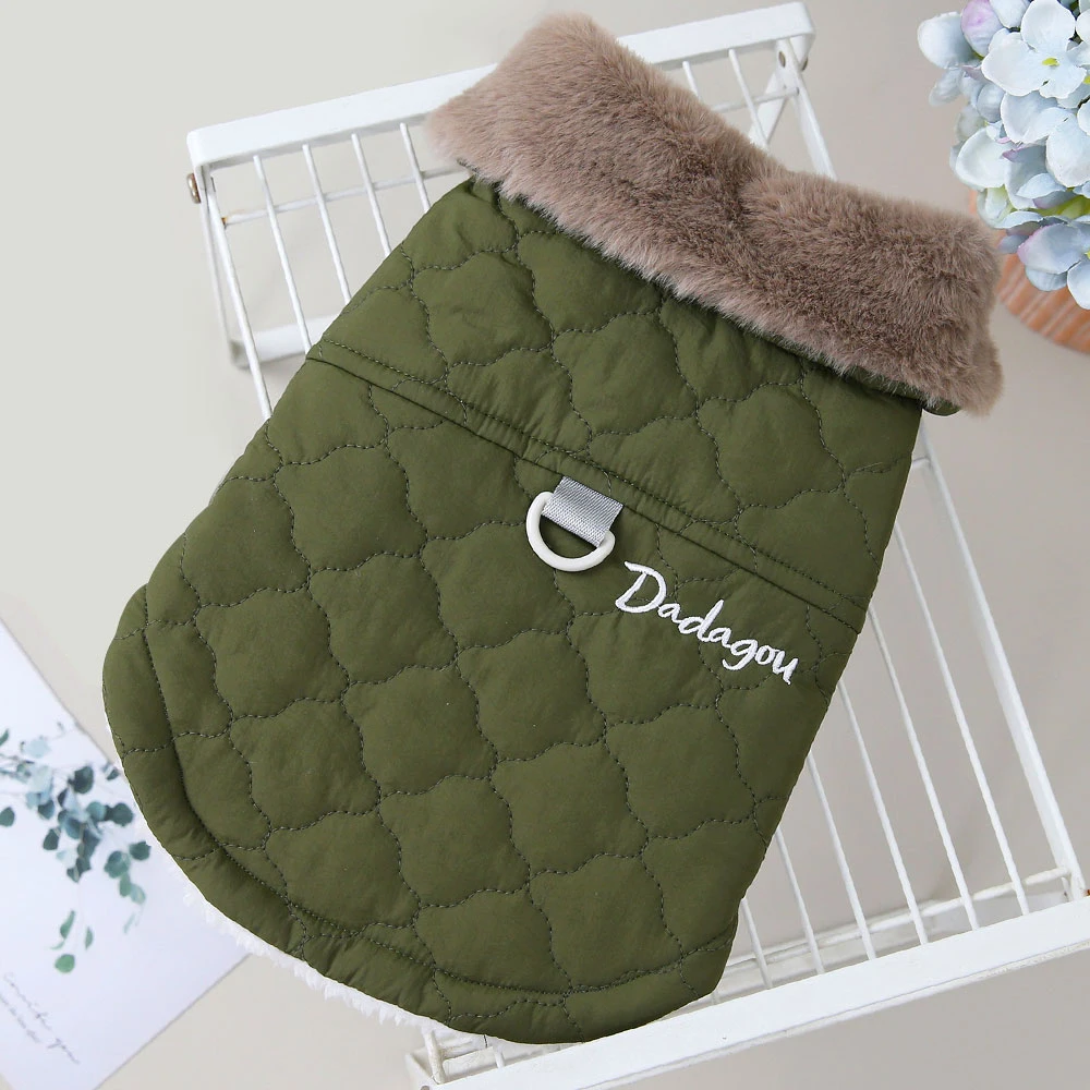 Chaqueta de invierno para mascotas, ropa supercálida para perros pequeños con cuello de piel, trajes de algodón para mascotas, chaleco de abrigo para Chihuahua, Bulldog francés - imagen 5