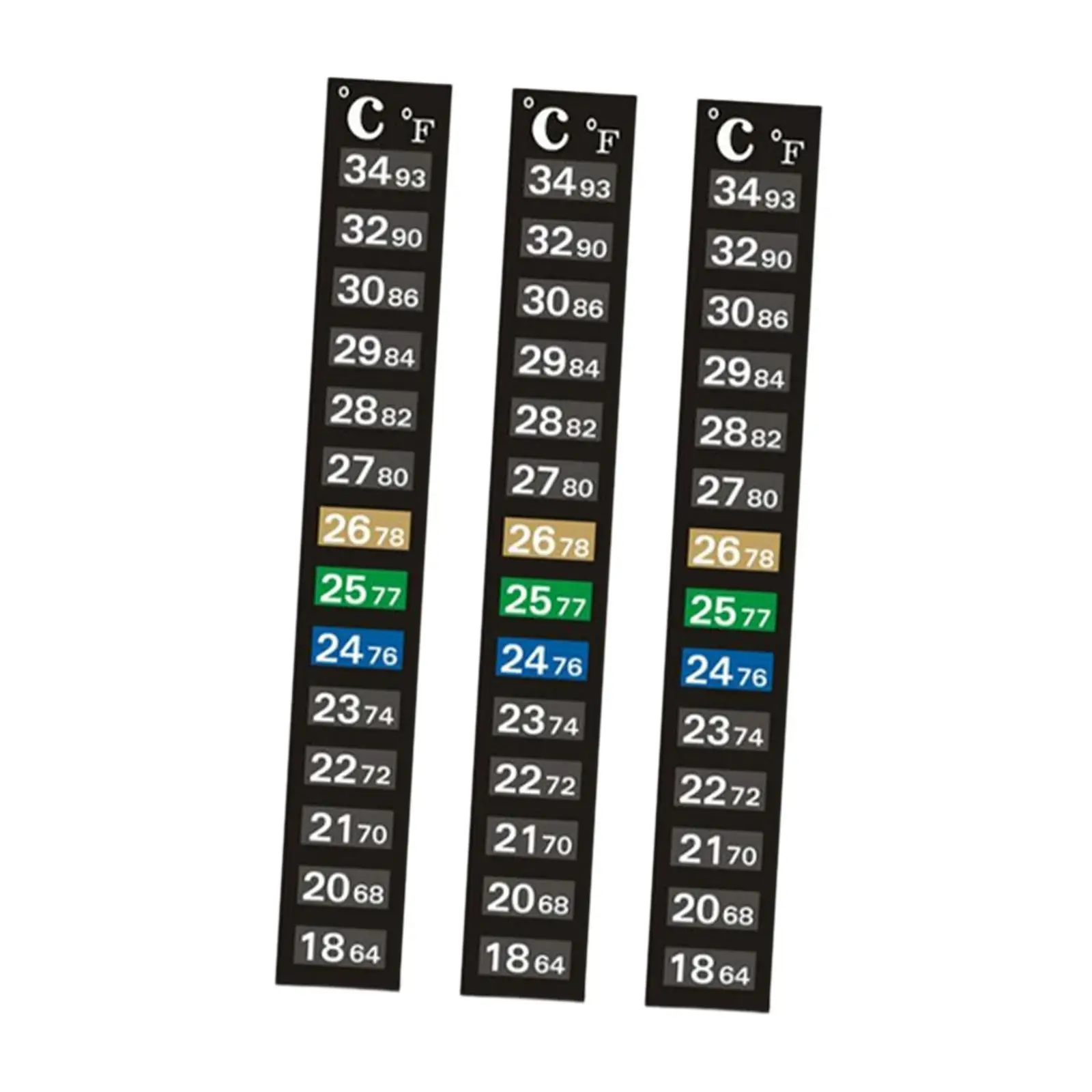 3 tiras para termómetro de acuario, fáciles de instalar, 18 ° C-34 ° C 64 ° F-93 ° Calcomanías adhesivas de temperatura F, pegatinas para termómetro de pecera - imagen 4