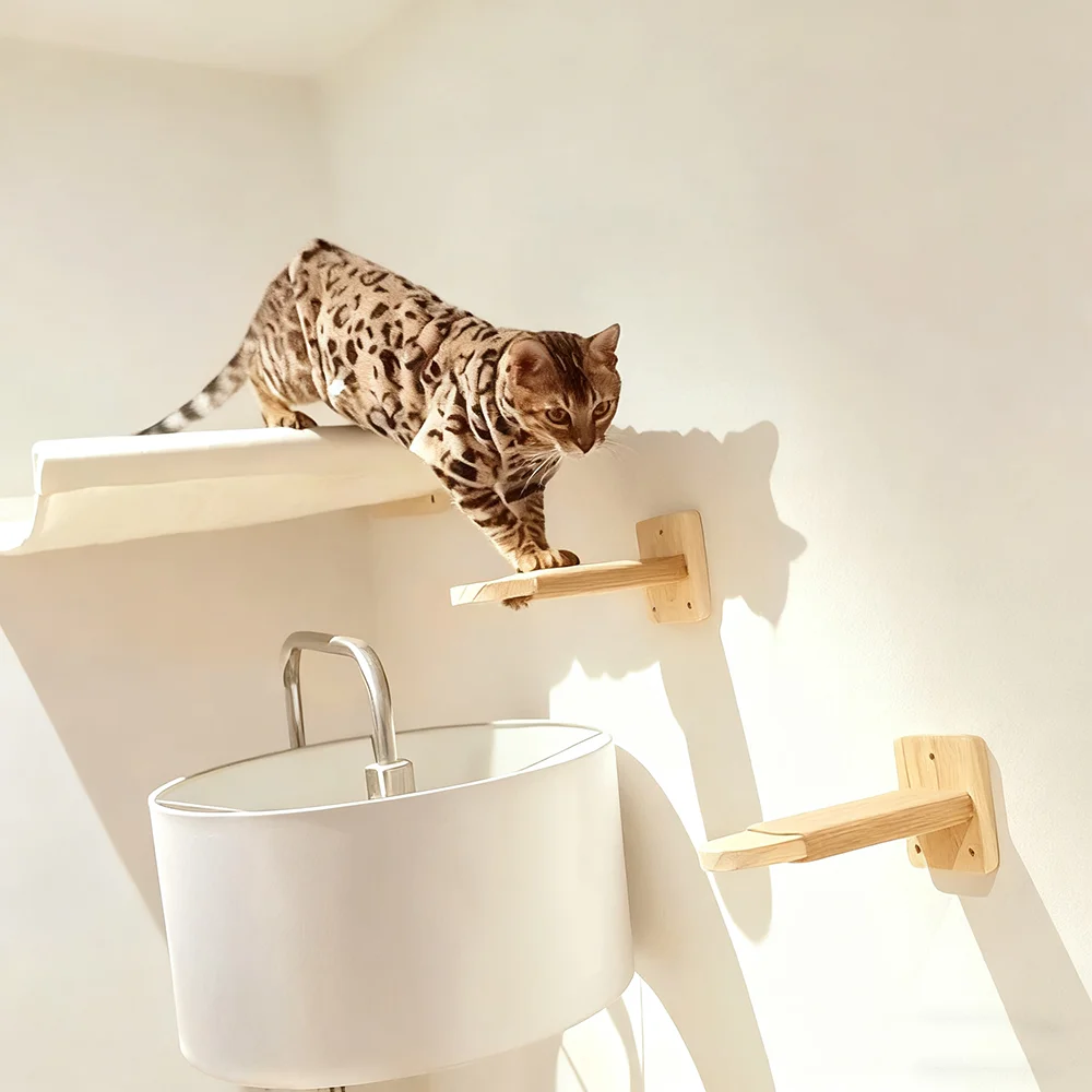 Escaleras trepadoras para gatos, escalones montados en la pared hechos de madera y cuerda de Sisal, escalera para rascar, muebles para mascotas para gatos de interior, jugando al sueño