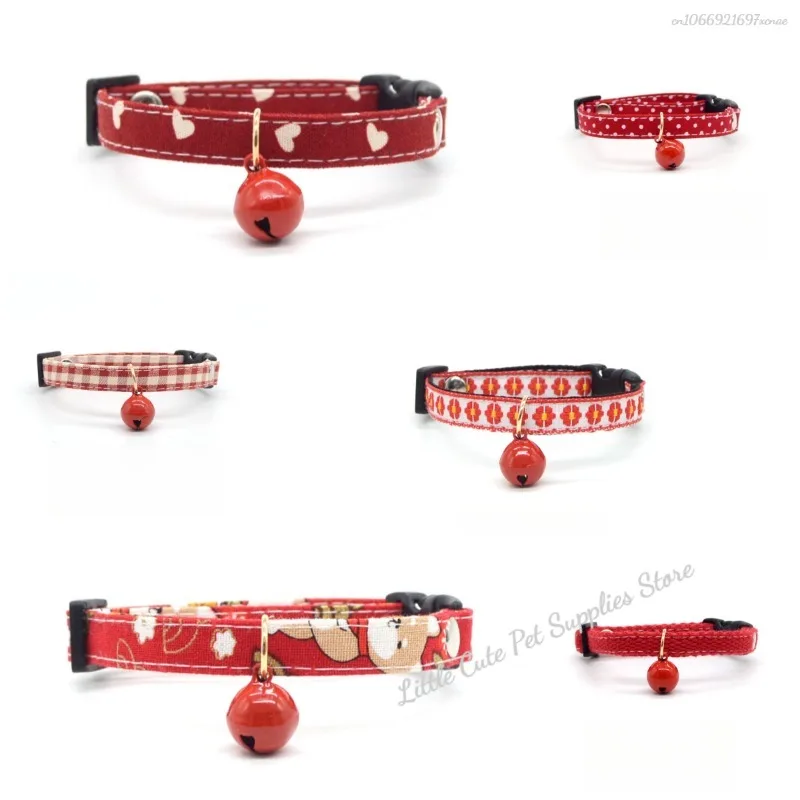 Collar rojo pequeño para gato, Collar de seguridad con forma de corazón, corbata para perro, correa ajustable para cachorro, gatitos, Collar con campana