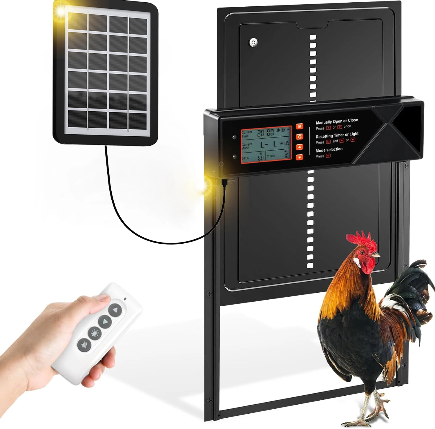 Puerta automática solar gallinero extra grande temporizador sensor luz