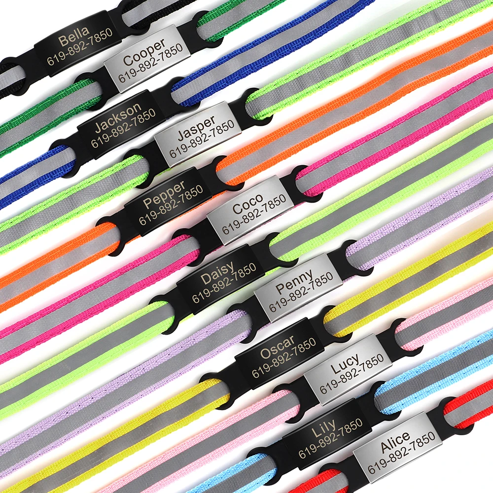 Collar reflectante para gatos, collares seguros grabados para gatos y gatitos con campana, Collar para cachorros y mascotas, accesorios para gatos, perros pequeños, Chihuahua - imagen 2