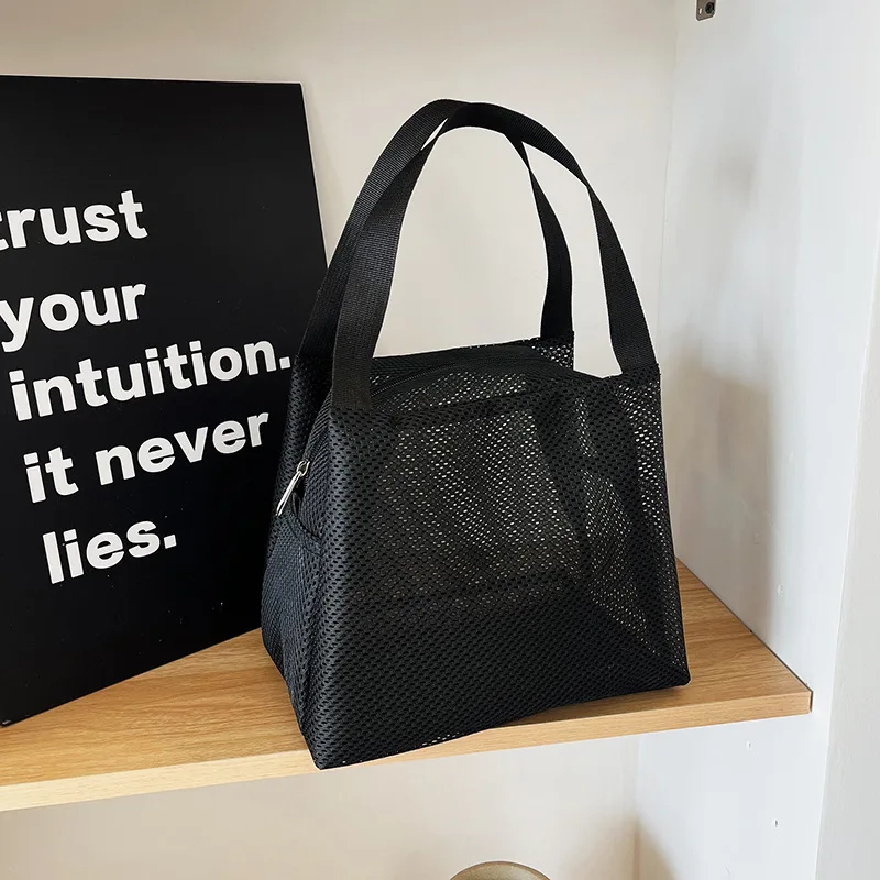 Nuevo Bolsa de malla de gran capacidad con asa, bolsa de maquillaje para artículos de tocador de viaje, bolsa de playa portátil, bolsa con cremallera para cosméticos - imagen 4