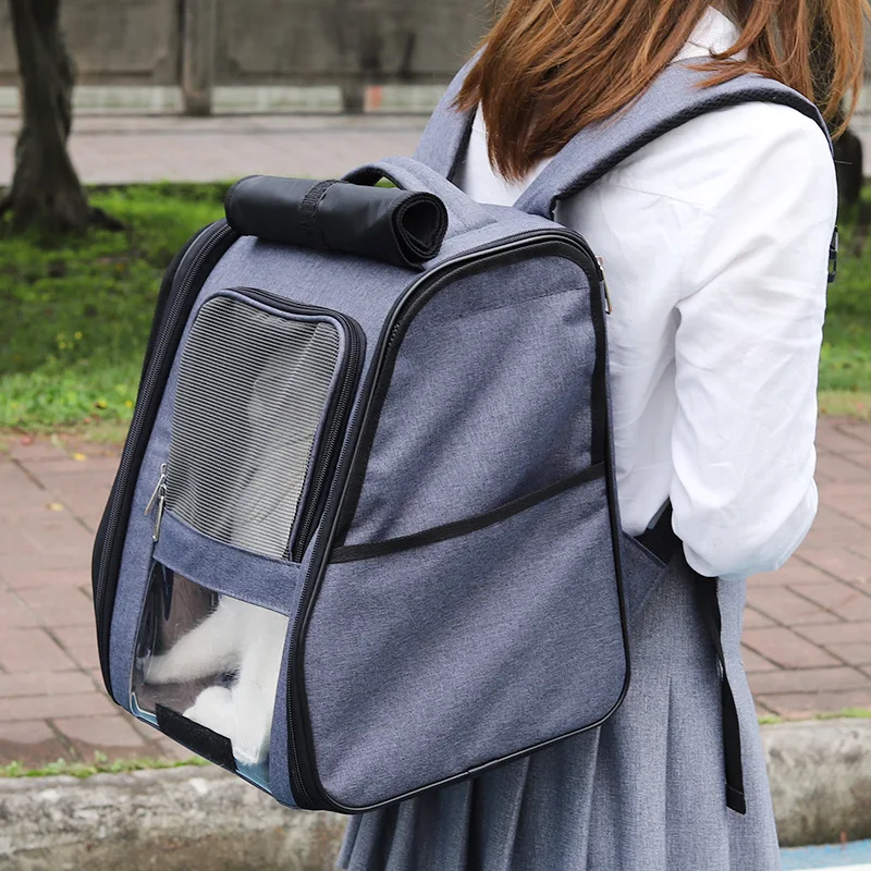 Mochila portátil para mascotas, Transportadores para gatos y perros pequeños, transpirable, plegable, de viaje, con bolsillos laterales