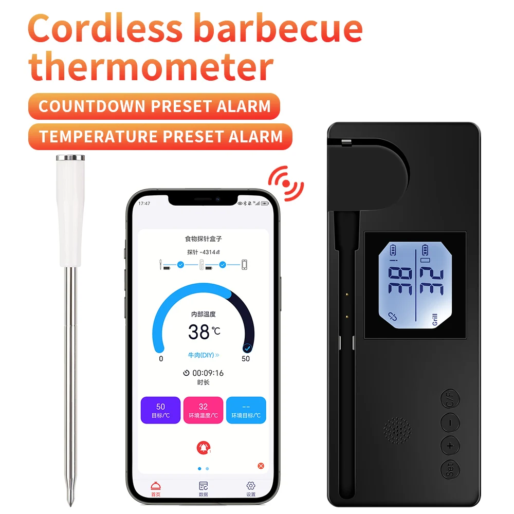 Termómetro inalámbrico inteligente para barbacoa, Bluetooth, probador de temperatura de alimentos y carne, termómetro de Control por aplicación Monile para horno, parrilla y barbacoa - imagen 2