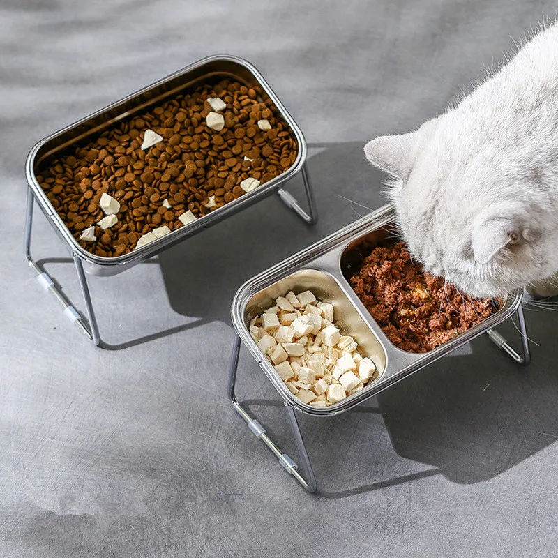 Cuencos dobles de acero inoxidable para mascotas, cuencos de agua y comida para proteger la columna Cervical, accesorios para gatos y perros pequeños