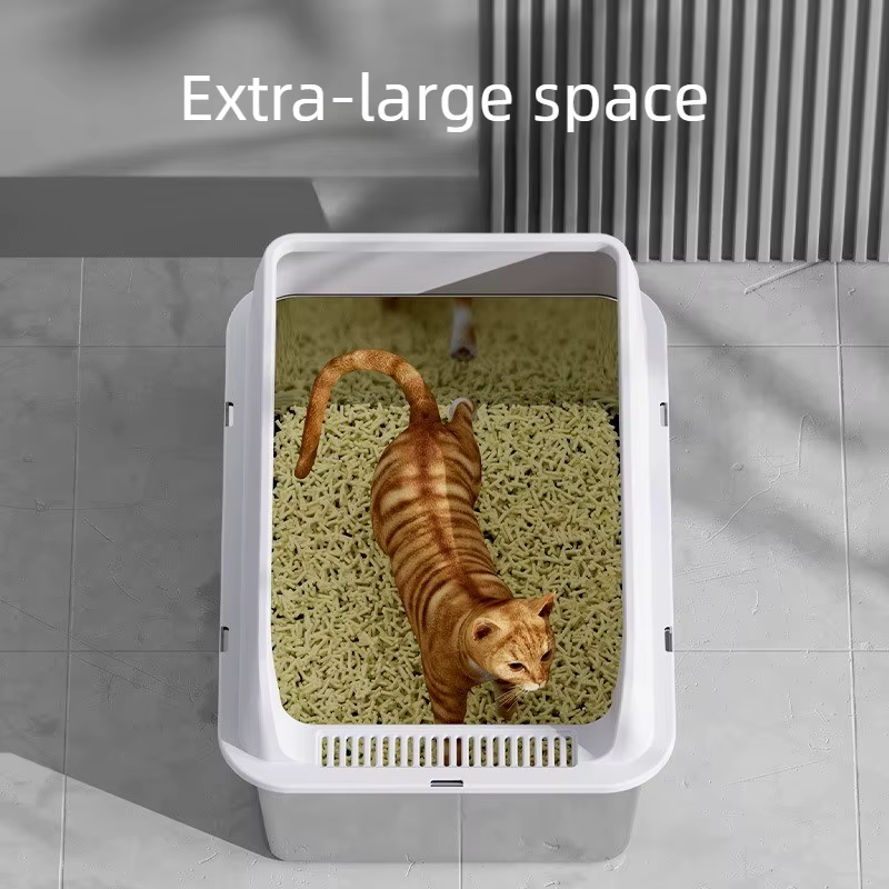 Arenero acero inoxidable semicerrado para gatos – Anti-salpicaduras - imagen 3
