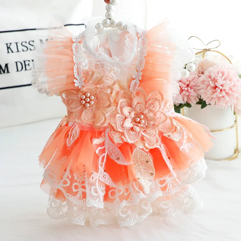 ฤดูร้อนฤดูใบไม้ผลิบางสีส้ม Hollow-OUT ชุดเจ้าหญิงสําหรับแมวสุนัข,ชุดแต่งงานสไตล์เสื้อผ้าสัตว์เลี้ยงสําหรับสุนัขขนาดเล็ก - imagen 2
