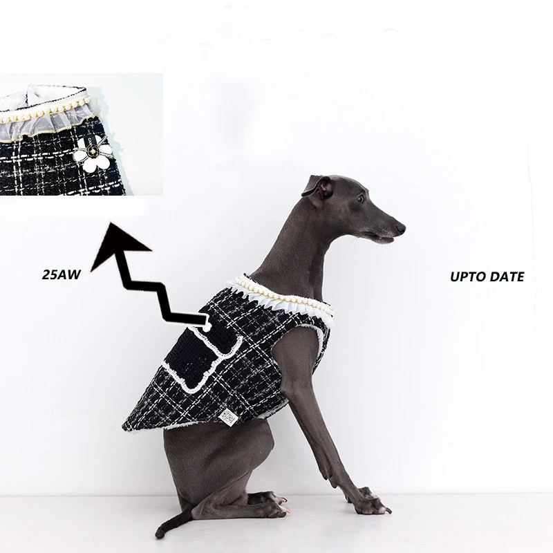 Ropa fragante a cuadros en blanco y negro con perla para mujer Whippet galgo italiano chaleco de perro femenino de lujo en fiesta - imagen 2
