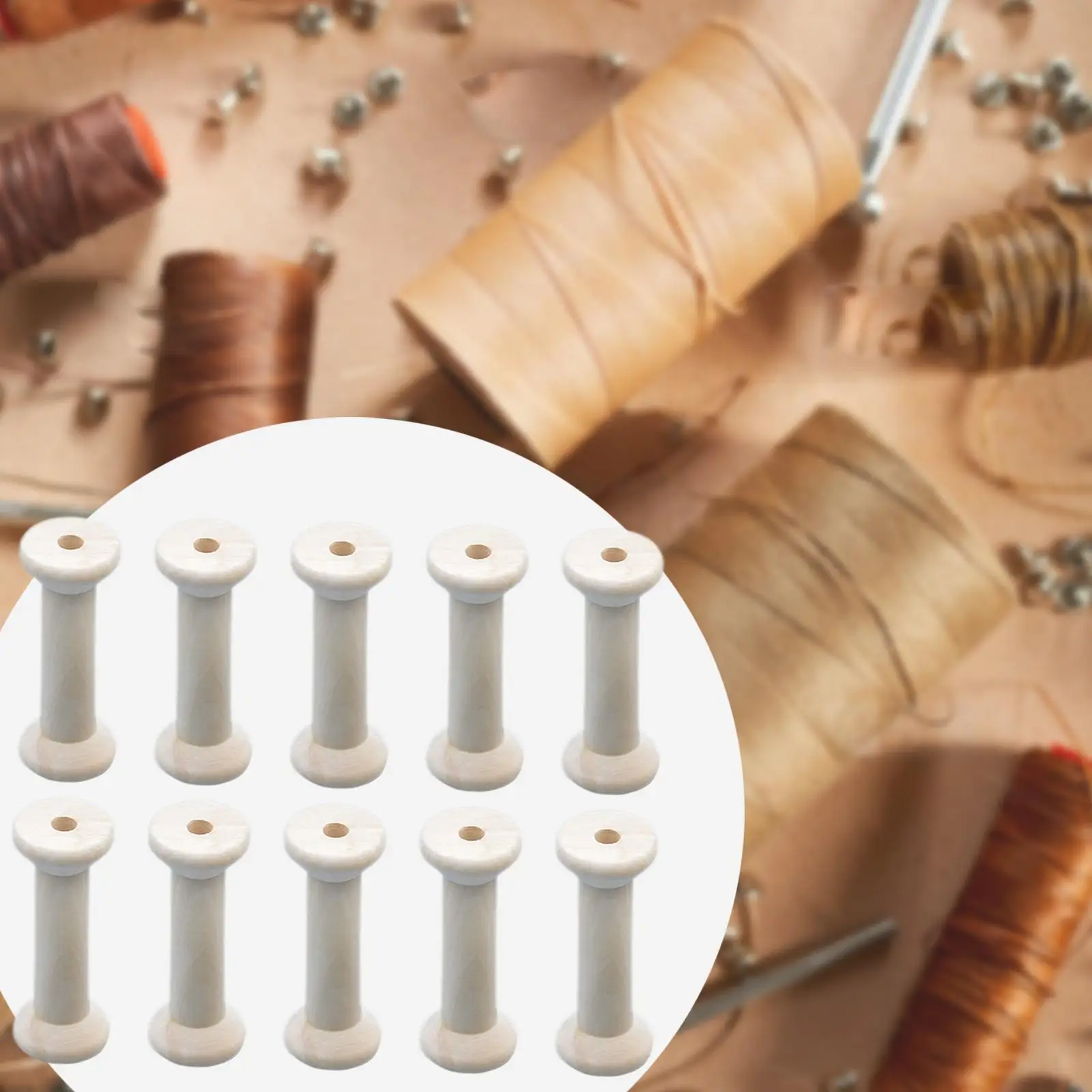 10x Unfinished Wooden Spools Weaving Bobbins Thread Spool Organizer Sewing Thread Storage for Ribbon Knitting Sewing Yarn