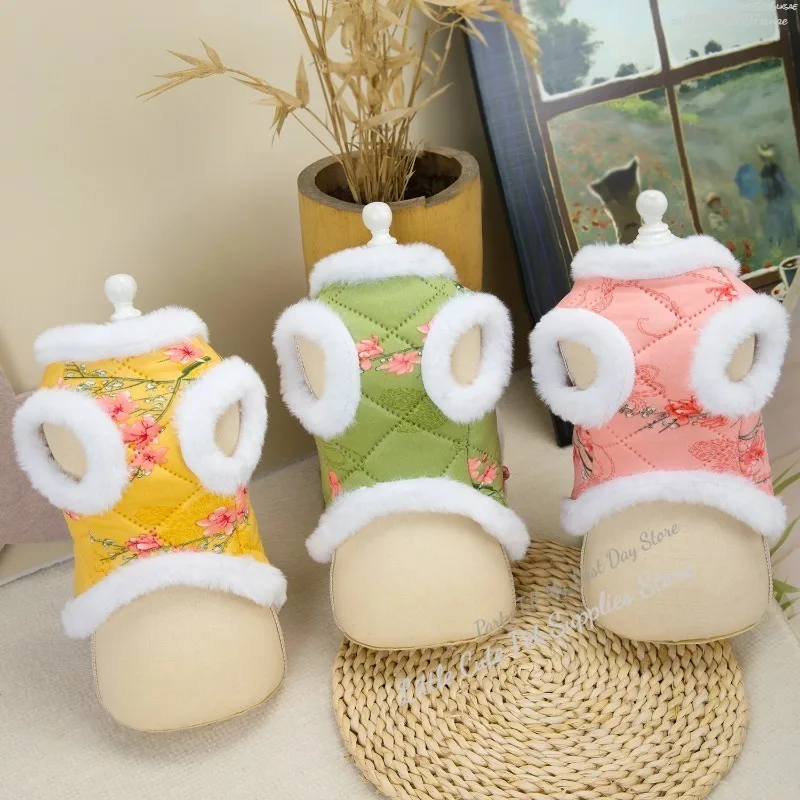 Traje Tang para perros de estilo chino de Año Nuevo, chaleco cálido para mascotas, ropa para Festival, chaqueta de invierno para perros pequeños, trajes de disfraz para perros - imagen 2