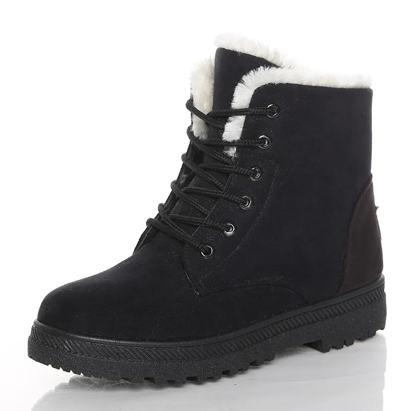 Botas de tacón bajo Botas de piel para zapatos de invierno Botas de nieve para Mujer calzado de invierno hasta el tobillo Botas de combate cortas Mujer 2025 Botines para Mujer - imagen 5