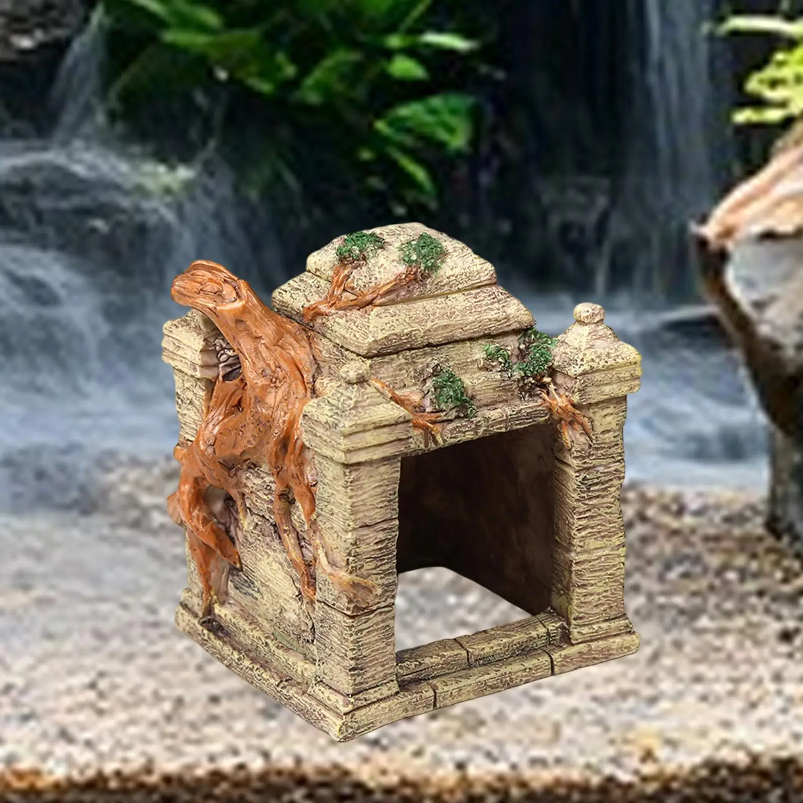 Reptiles Hideout Cave Resin Rock Play Rest Landscaping Terrarium Habitat Decor Aquarium House for Turtles Betta Fish Tortoise
