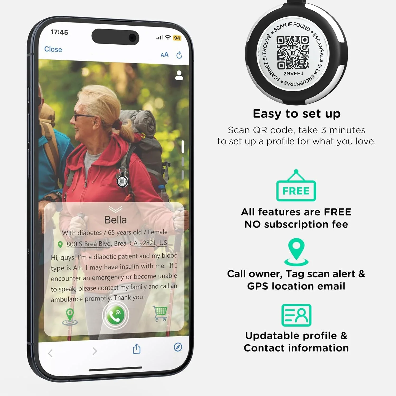 Llavero AirTag IPX8 impermeable con código QR - para perros y gatos - imagen 2