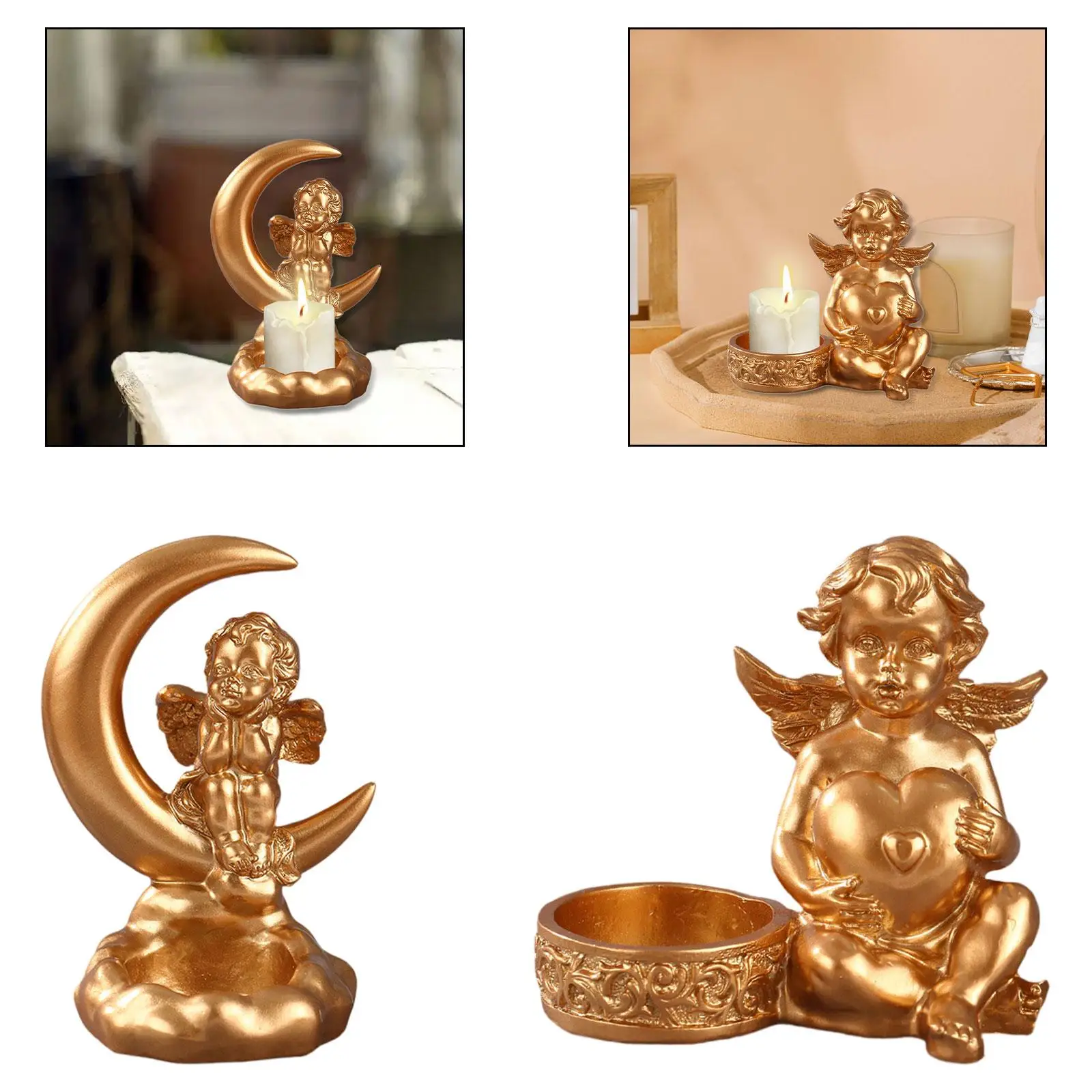 Portavelas con estatuilla de ángel, soporte para velas multiusos para cocina, decoración de granja, decoración de escritorio hecha a mano ligera - imagen 4
