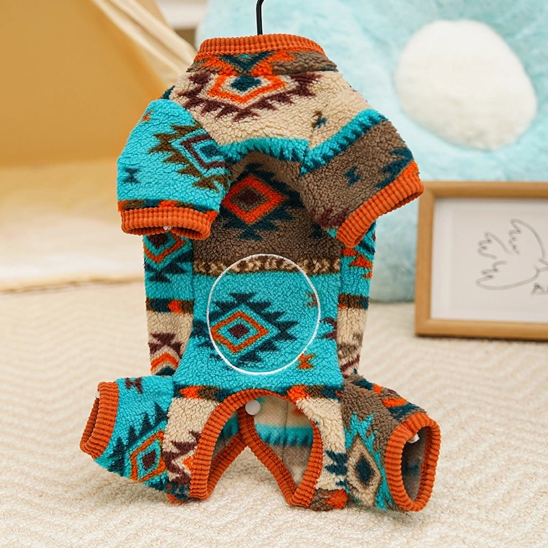 Ropa de invierno con estampado étnico para perros pequeños y medianos, cuatro mallas protectoras para gatos de Año Nuevo, conjunto de terciopelo para Bulldog Francés - imagen 4