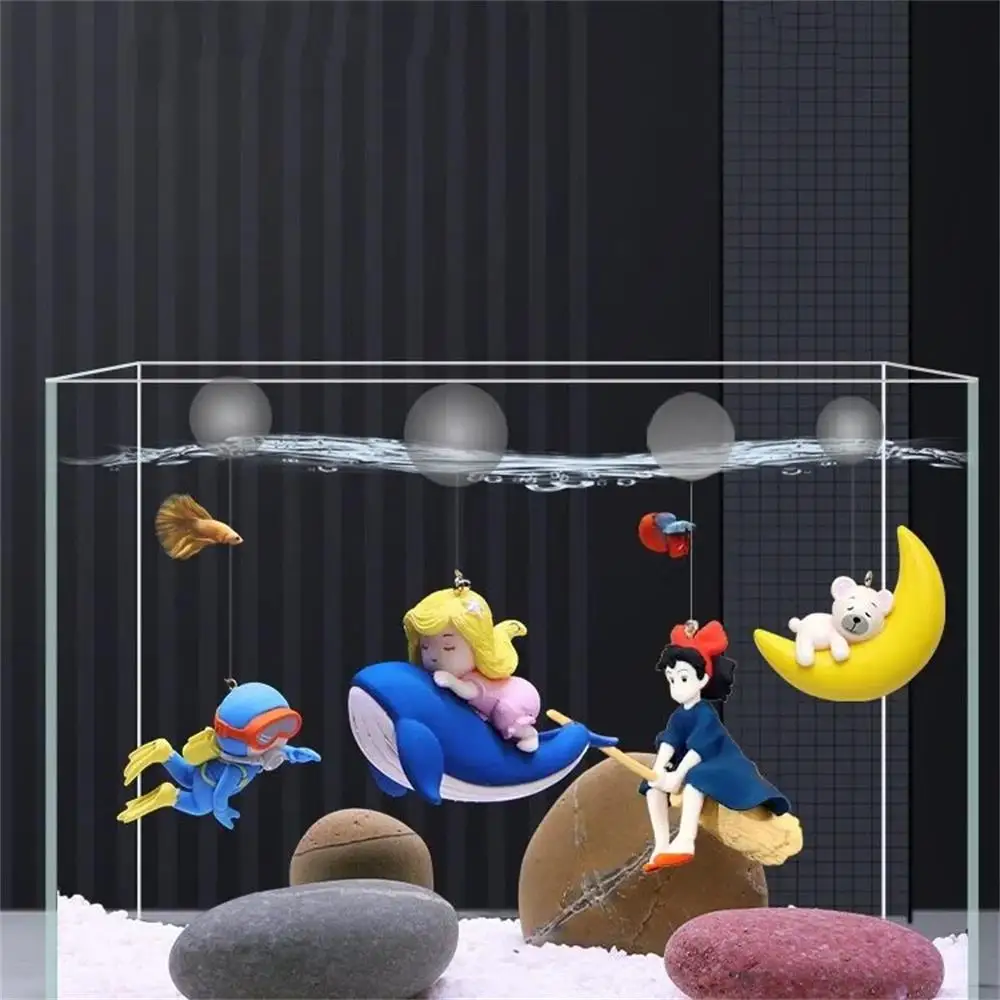 Accesorios de decoración flotante para acuario de dibujos animados, bonito buzo, Surf, niño, ballena, niña, figura de Anime, decoración, adorno de paisajismo para pecera
